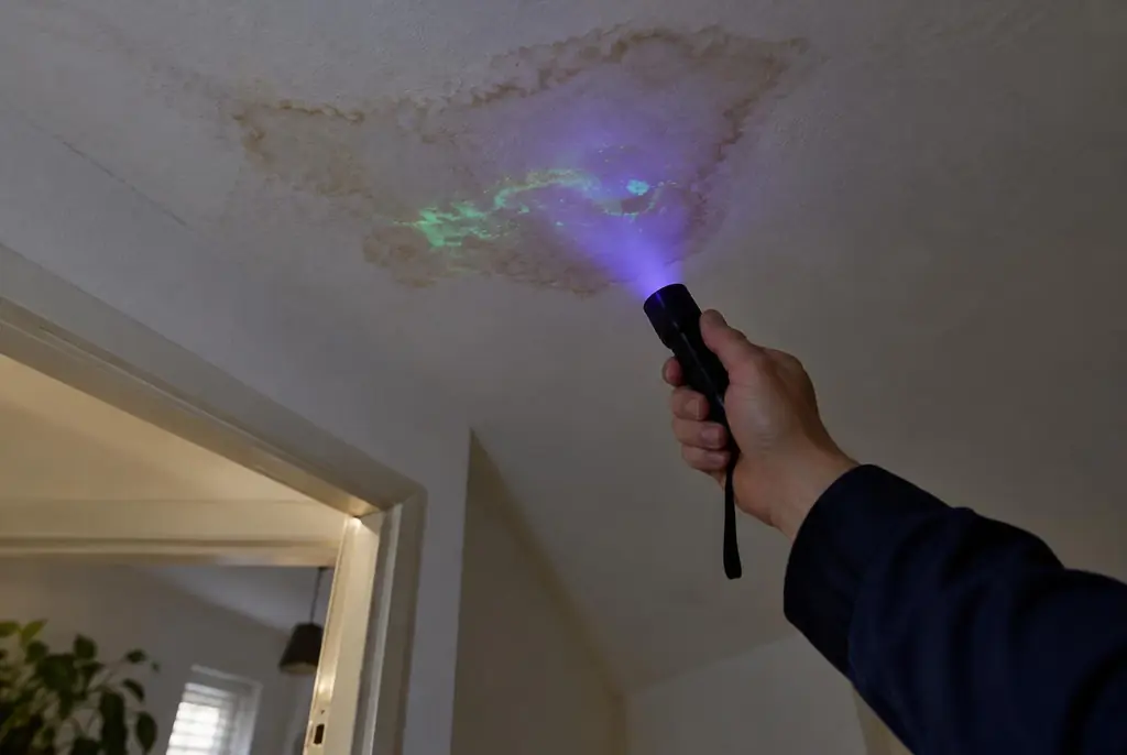 Lekdetectie Opheusden – kleurstof controleren op het plafond met uv-licht